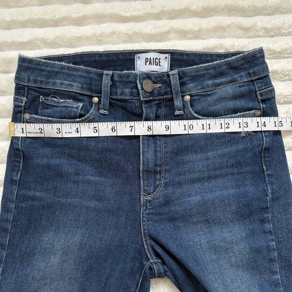 PAIGE Margot Ultra Skinny Raw Hem Distressed Jeans Dark Wash Size 28 - Picture 9 of 11